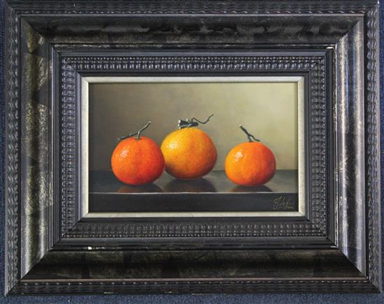 § Johan de Fre (1952-) Three mandarins, 4.75 x 7.5in.